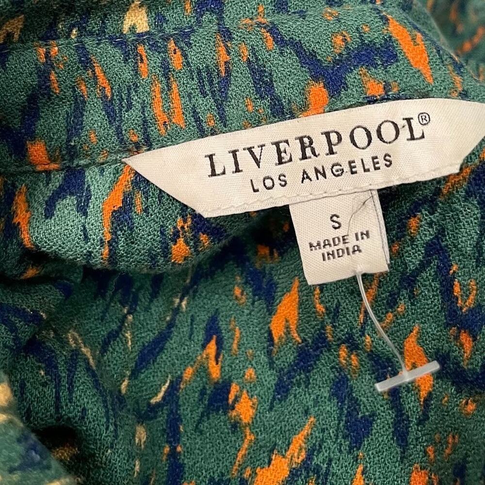 Liverpool Button Up Shirt Size Small Emerald Ikat Earthy Green Woven Blouse Boho - Picture 5 of 9
